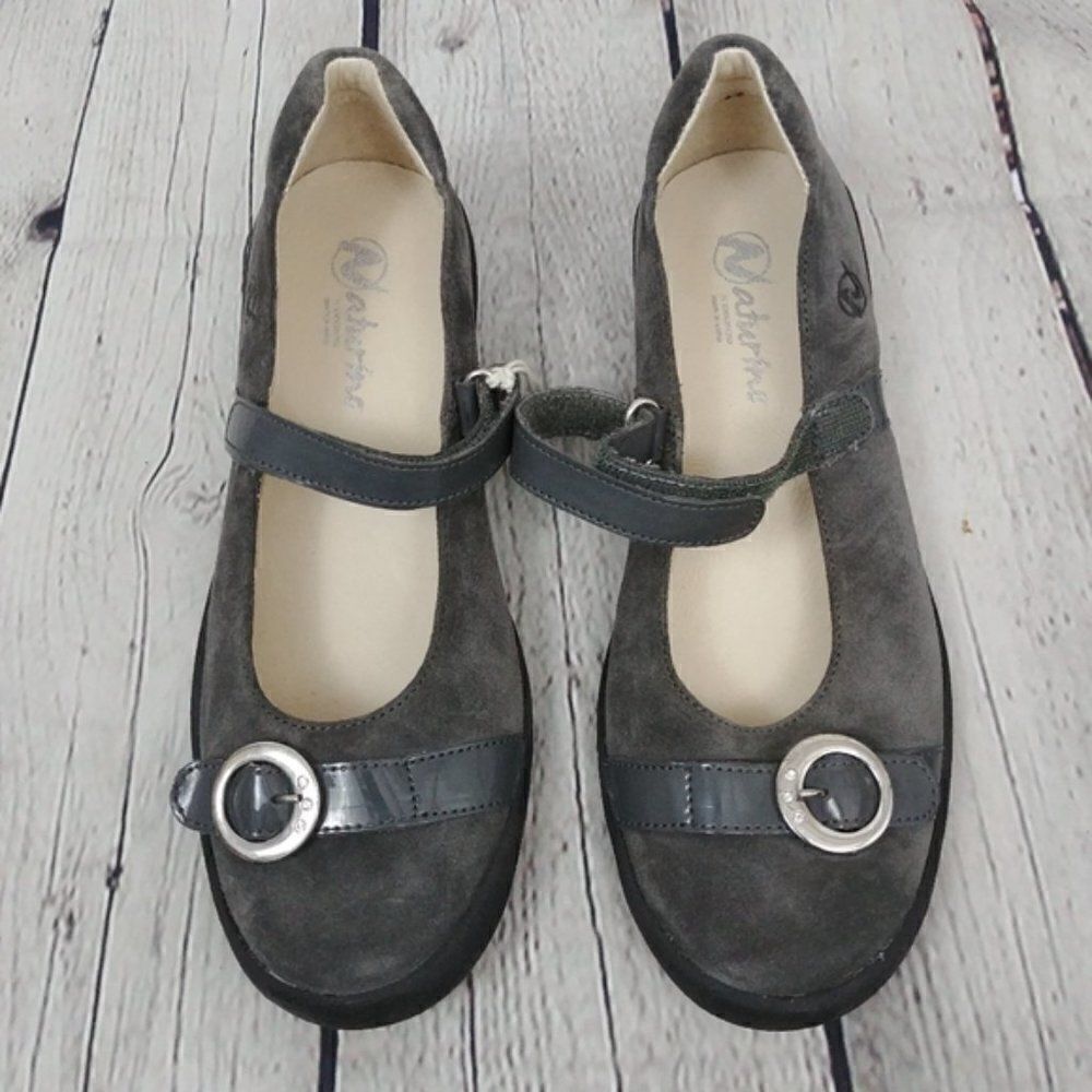 NATURINO - Taupe Gray Suede Mary Jane Flats 36 6